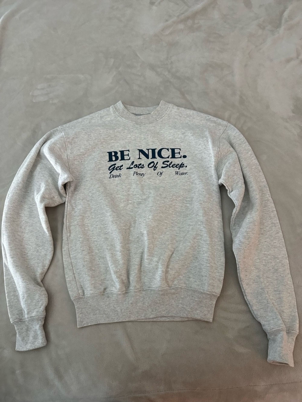 Sporty & Rich Grey 'BE NICE.' Crewneck Sweatshirt with Navy Script